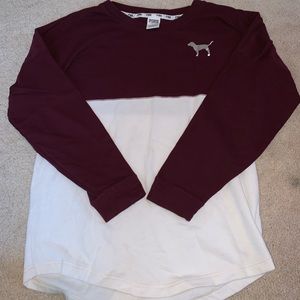 PINK Maroon and White Varsity Sweatshirt